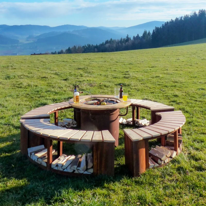 freiburg design grill & vuurkorf – luxe 5‑delige outdoor set met cortenstaal look