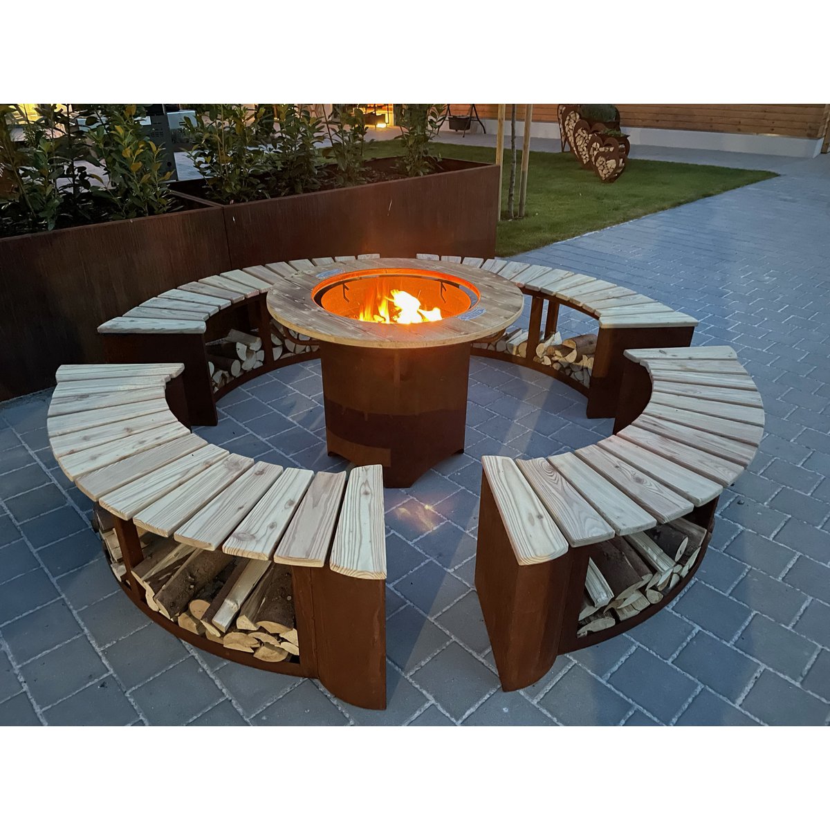 freiburg design grill & vuurkorf – luxe 5‑delige outdoor set met cortenstaal look