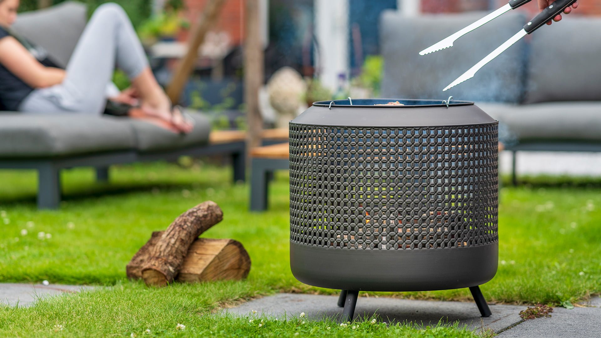 midland vuurkorf met bbq grill zwart