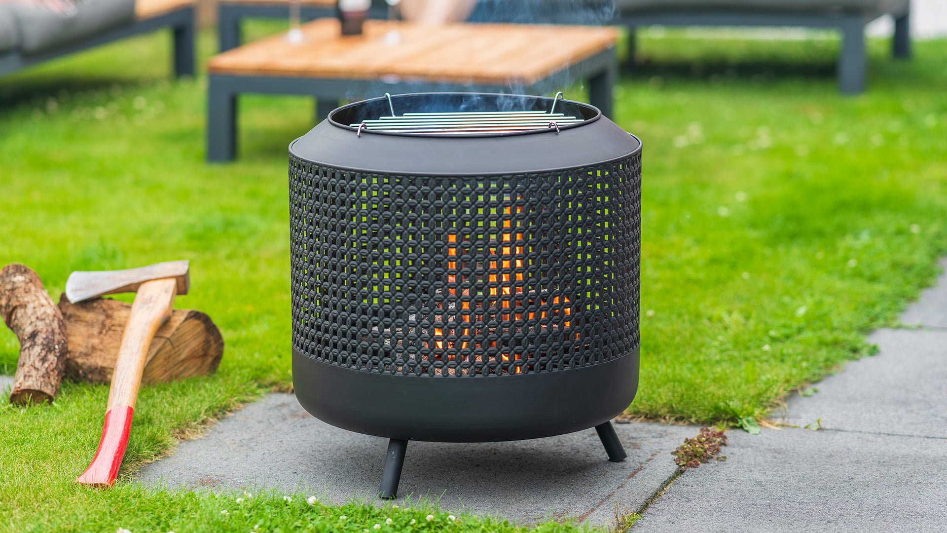 midland vuurkorf met bbq grill zwart