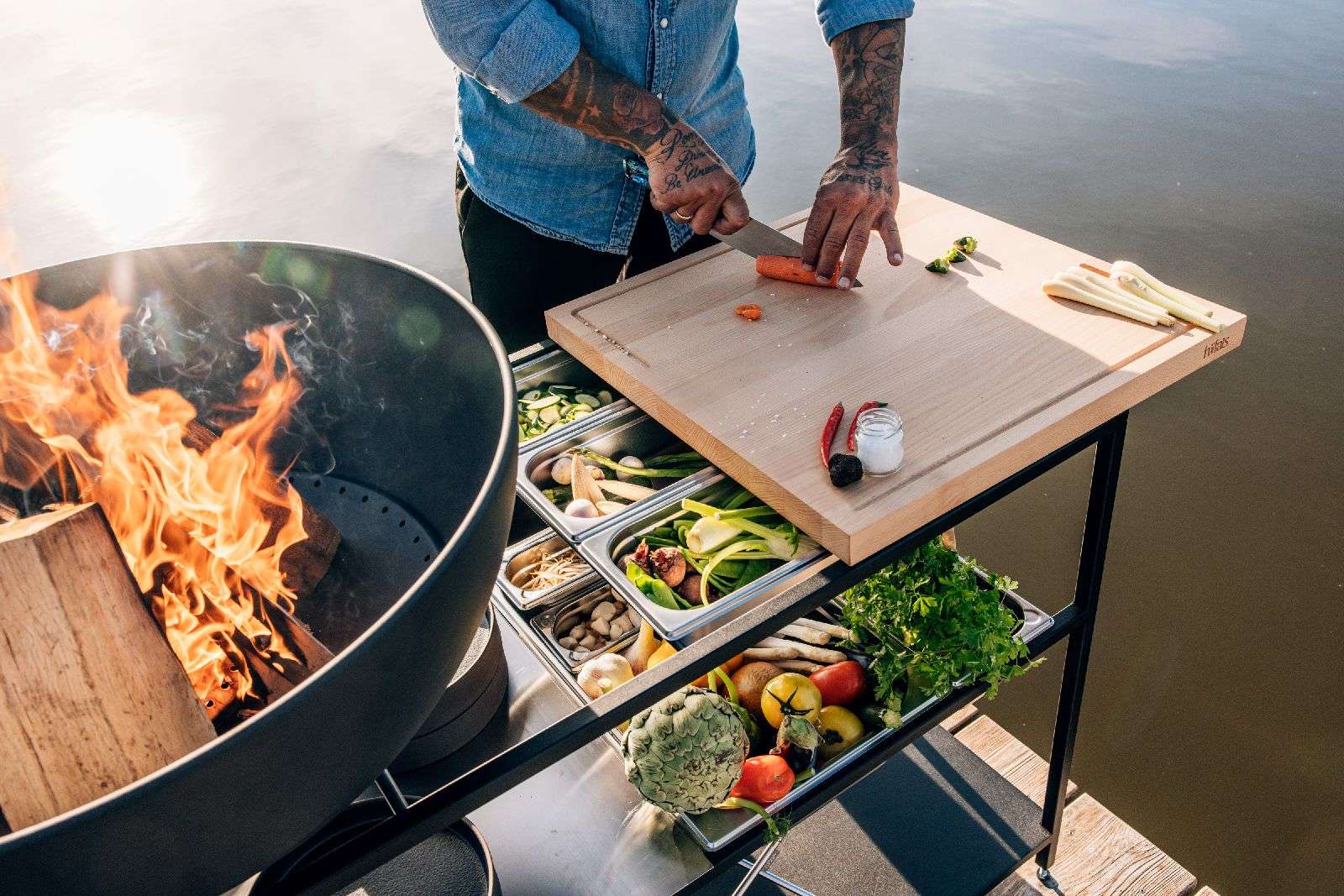 fire kitchen buitenkeuken met bowl 70 vuurschaal