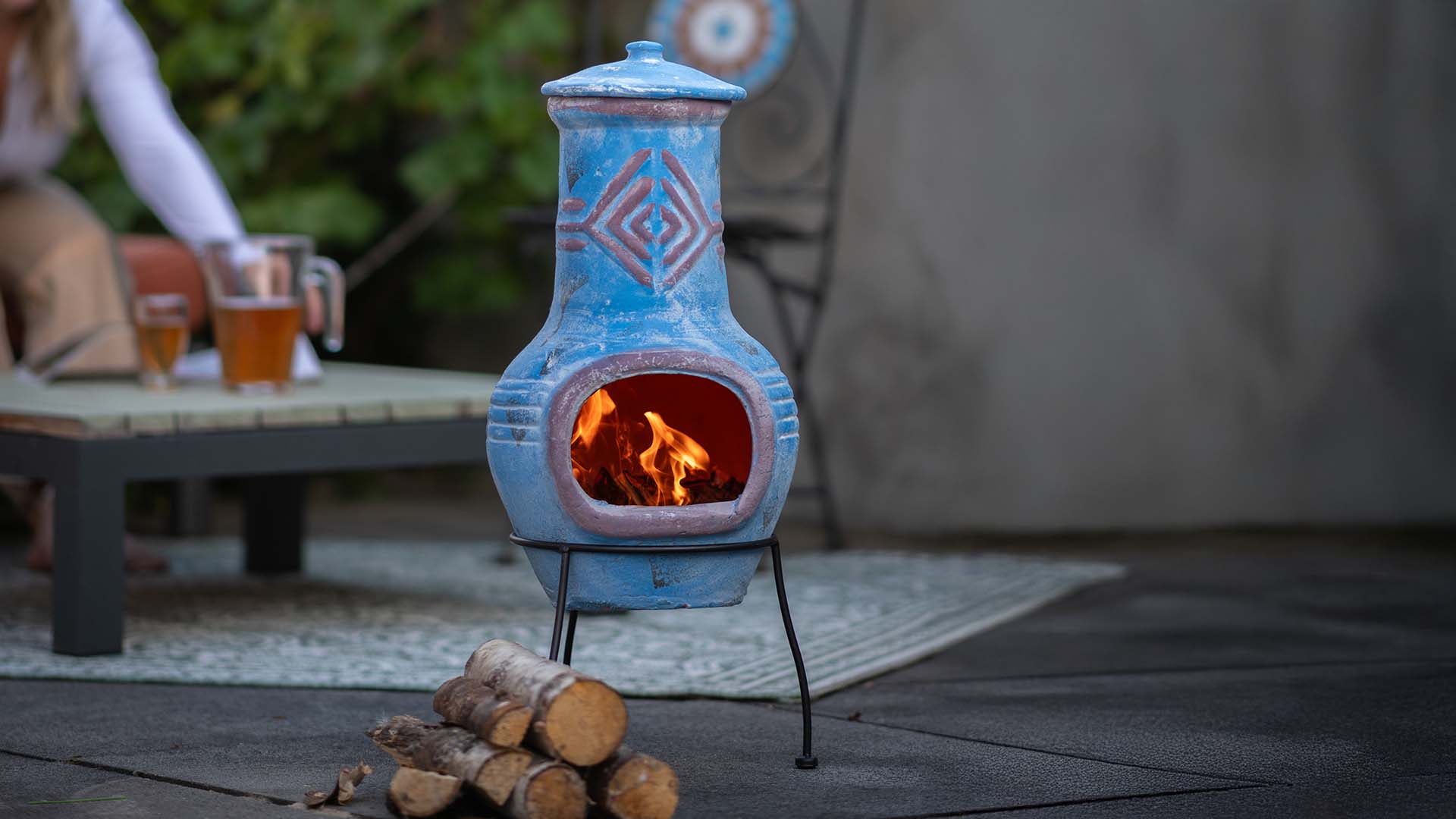 chimenea colima kleihaard blauw/rood