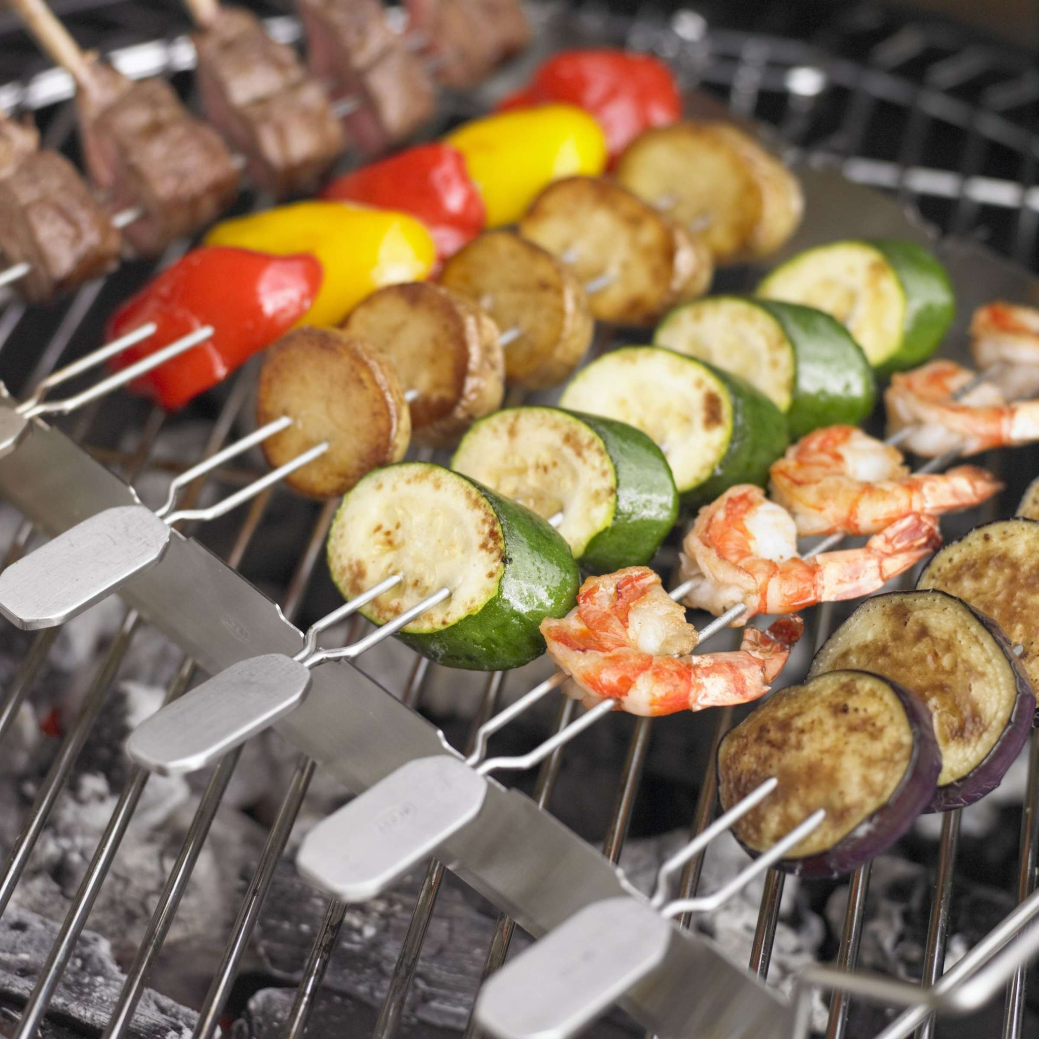 bbq accessoire spiezen met houder set van 6 stuks