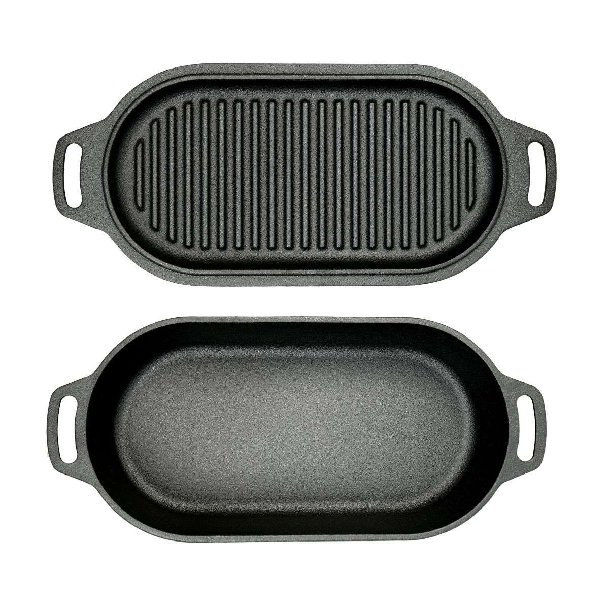 dutch oven braadpan gietijzer met grill deksel ovaal 2 liter