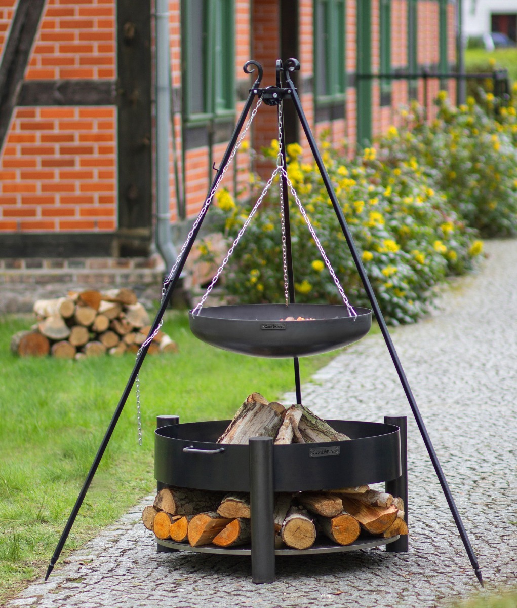 180 cm tripod with 70 cm natural steel wok
